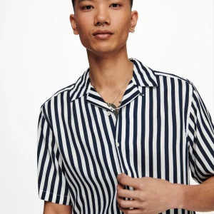 CAMICIA A RIGHE IN VISCOSA A MANICHE CORTE - Blu