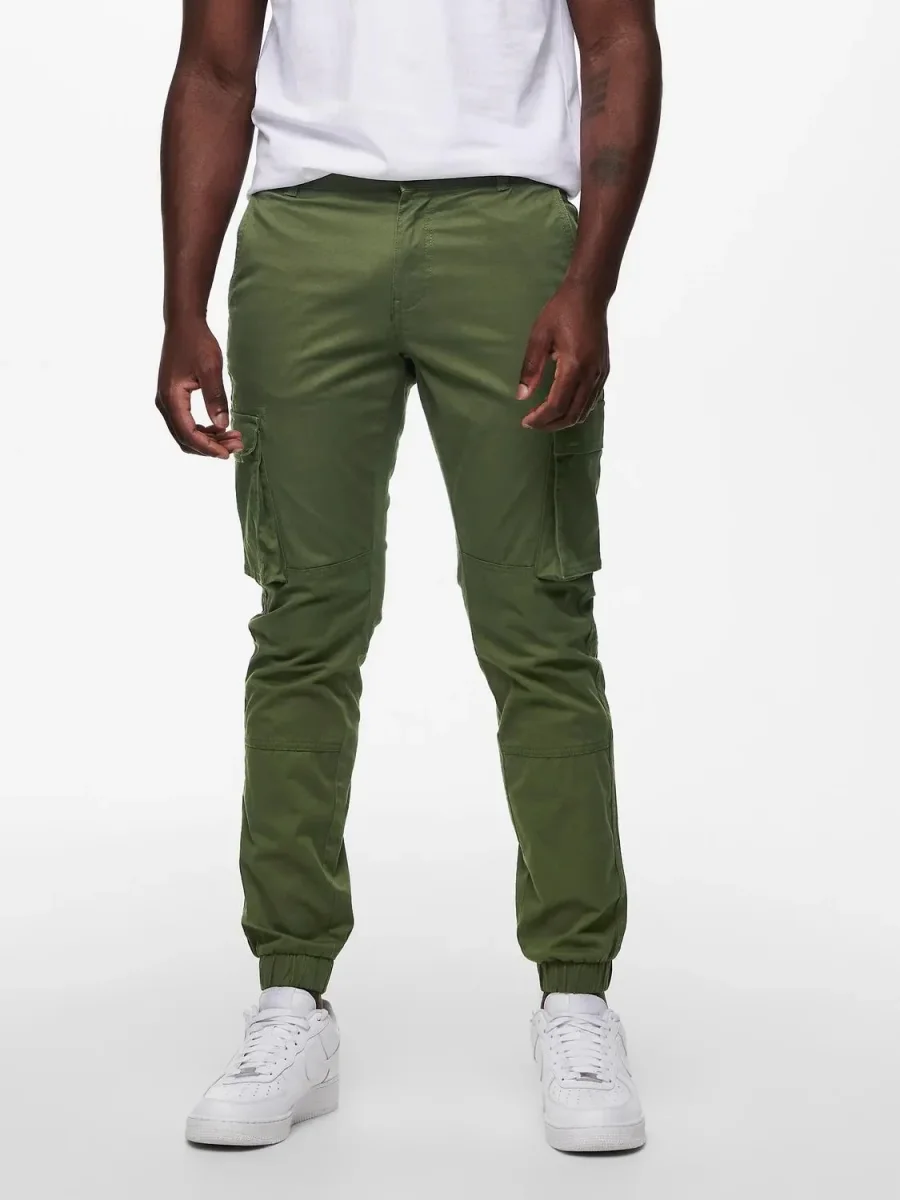 ONLY & SONS PANTALONI CARGO CON TASCHE LATERALI - Col. verde - immagine 2