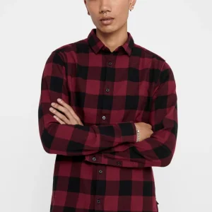 CAMICIA IN FLANELLA A QUADRI - col. Rosso/Nero