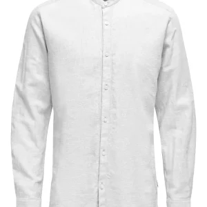 CAMICIA IN MISTO LINO CON COLLO COREANA - col. bianco