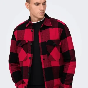 CAMICIA IN FLANELLA A QUADRI CON TASCHE - col. rosso e nero