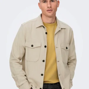 ONLY AND SONS CAMICIA TINTA UNITA CON TASCHE - Pelican