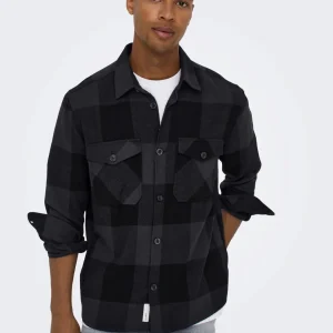 CAMICIA IN FLANELLA A QUADRI CON TASCHE - col. forest night