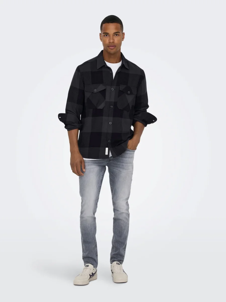 CAMICIA IN FLANELLA A QUADRI CON TASCHE - col. forest night - immagine 8