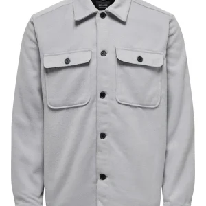 GIACCA CAMICIA IN FLANELLA CON TASCHE - col. Grigio ghiaccio