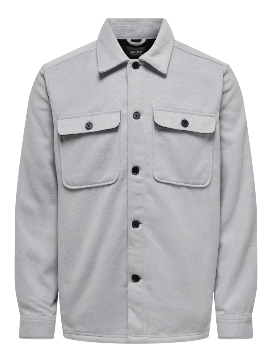 GIACCA CAMICIA IN FLANELLA CON TASCHE - col. Grigio ghiaccio - immagine 2