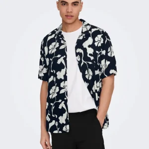 CAMICIA FLOREALE MANICHE CORTE - Dark Navy