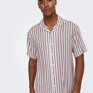 CAMICIA A RIGHE IN VISCOSA A MANICHE CORTE - Burlwood