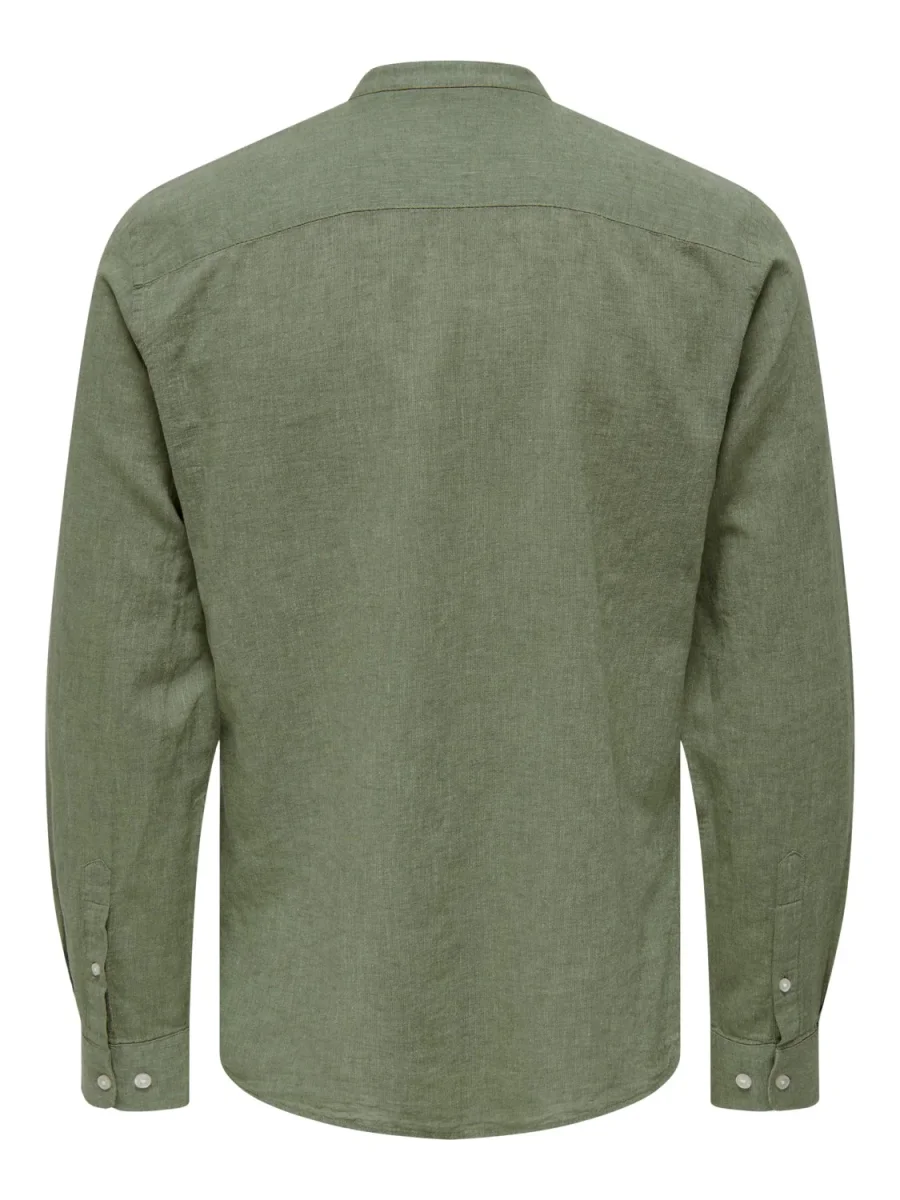 CAMICIA IN MISTO LINO CON COLLO COREANA - col. Swamp - immagine 8