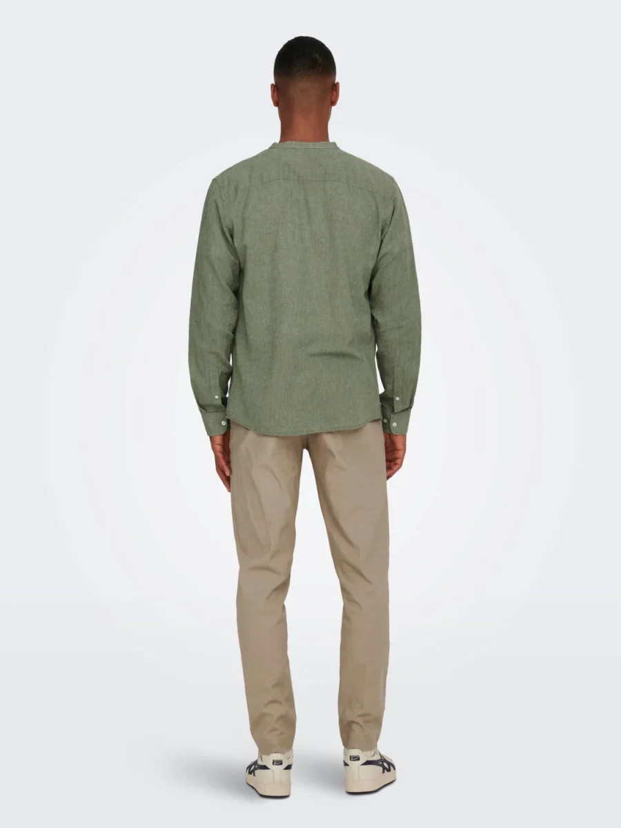 CAMICIA IN MISTO LINO CON COLLO COREANA - col. Swamp - immagine 5