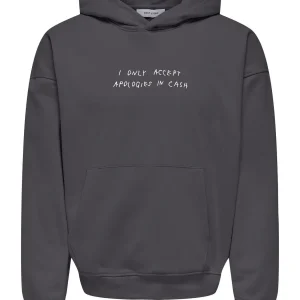 FELPA CON CAPPUCCIO "APOLOGIES IN CASH" - Col. Grey
