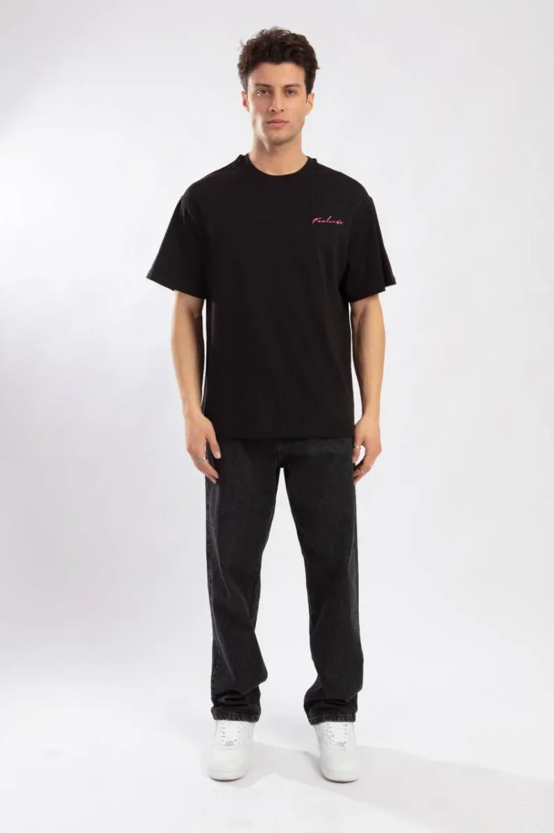 T-SHIRT "FEELINGS" CON STAMPA FRONTE/RETRO - Col. nero - immagine 3