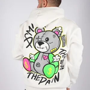 FELPA CON CAPPUCCIO "SMILE THE PAIN" - Col. Bianco