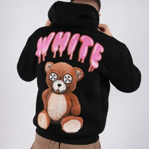 FELPA CON CAPPUCCIO "WHITE" - Col. Nero