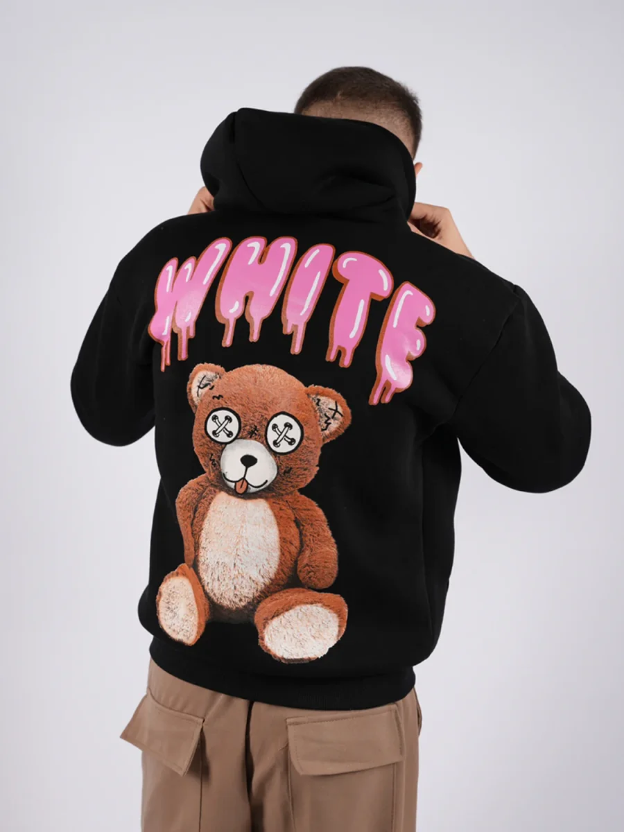 FELPA CON CAPPUCCIO "WHITE" - Col. Nero