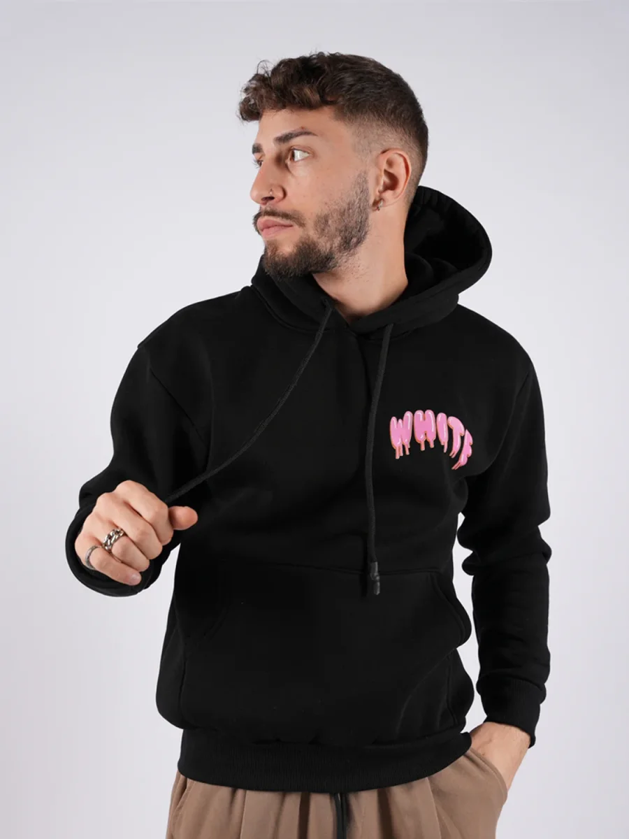 FELPA CON CAPPUCCIO "WHITE" - Col. Nero - immagine 3